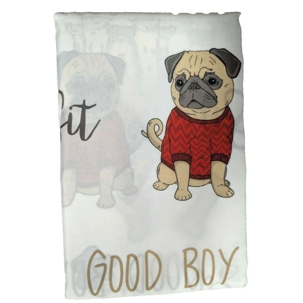 Dogs Fabric Shower Curtain Polyester 72-in Sq. Good Boy Bark Woof Bath Gift NEW